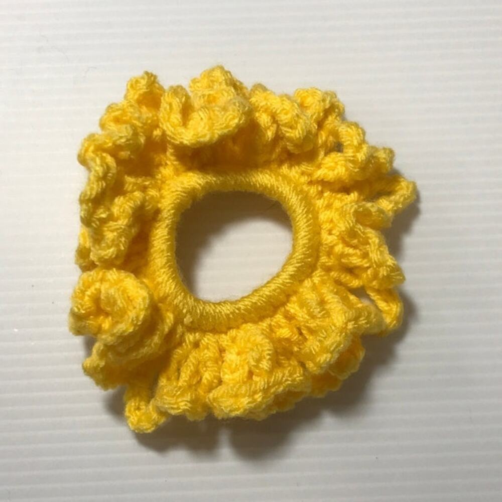 NWT Bright Yellow Handmade Crocheted Hair Scrunchie